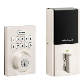 A kwikset lock with a keypad and a key slot.